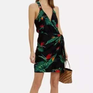 Rails Dress Small Tropical Trista Paradise Wrap Black Knee Length Vacation Silk